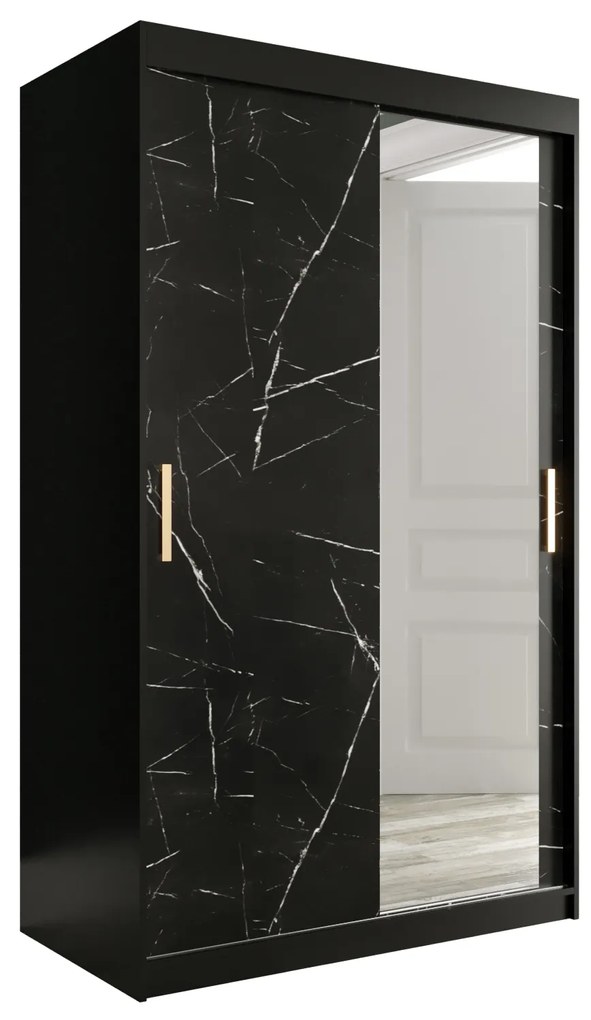 Dulap de haine 120 cm Marbelo T2 (mat negru + marmură neagră). 1064585