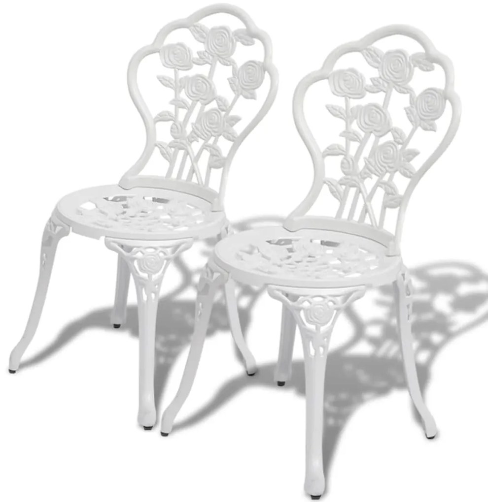 Set mobilier de bistro, 3 piese, alb, aluminiu turnat