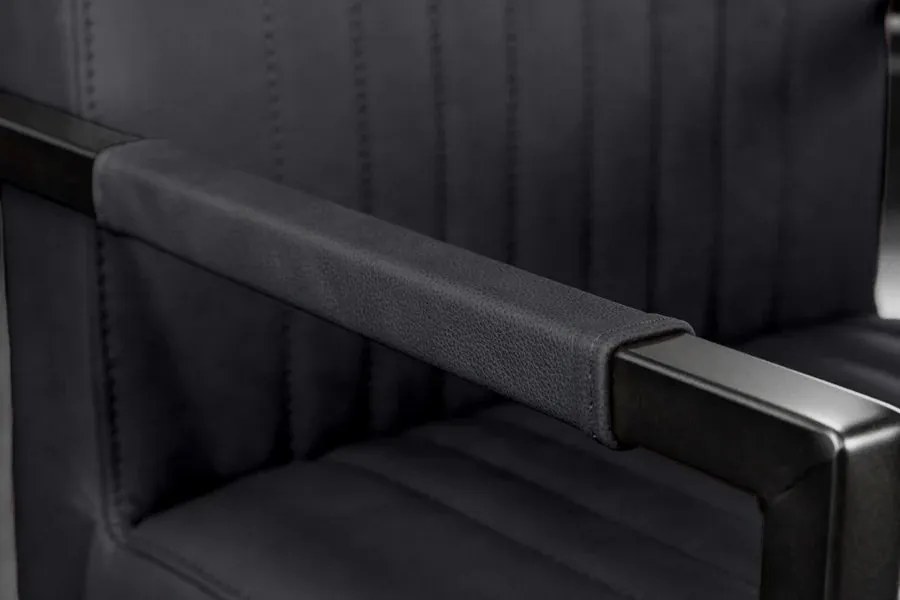 Scaun cu brate design retro Big Aston piele naturala neagra