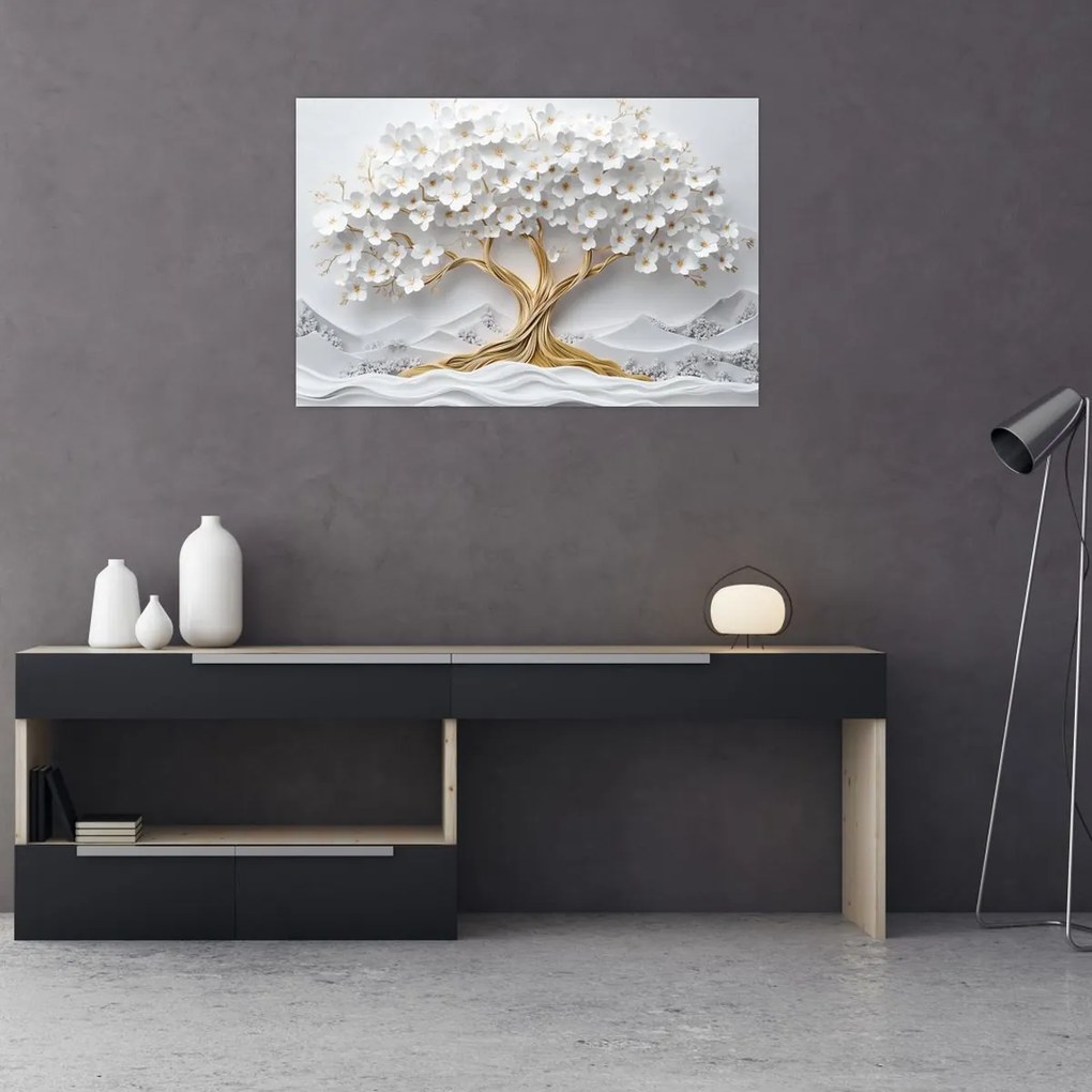 Tablou – Arborele vieții 3D plin de flori (90x60 cm)
