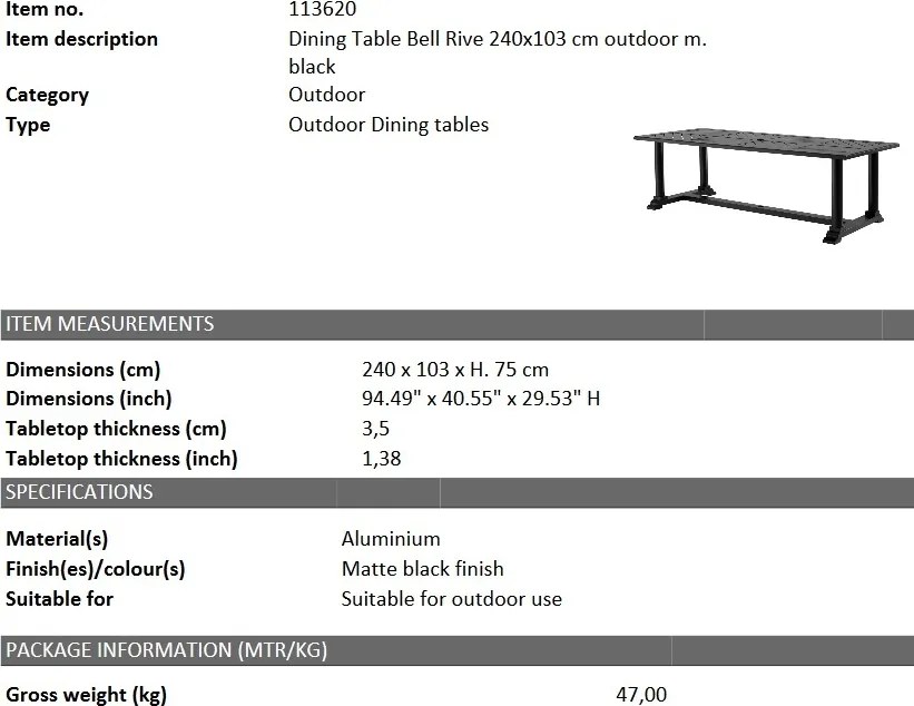 Masa pentru interior si exterior Bell Rive negru, 240x103cm 113620 HZ