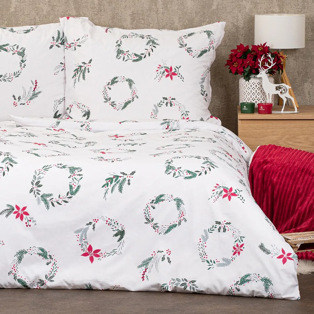 Lenjerie de pat din bumbac 4Home Christmas Holly, 140 x 220 cm, 70 x 90 cm