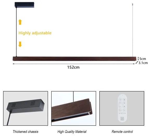 Immax NEO 07301L-LED Lustră suspendată reglabilă pe cablu MADEIRA, 33W/230V, Wi‑Fi Tuya, 152 cm, nuc