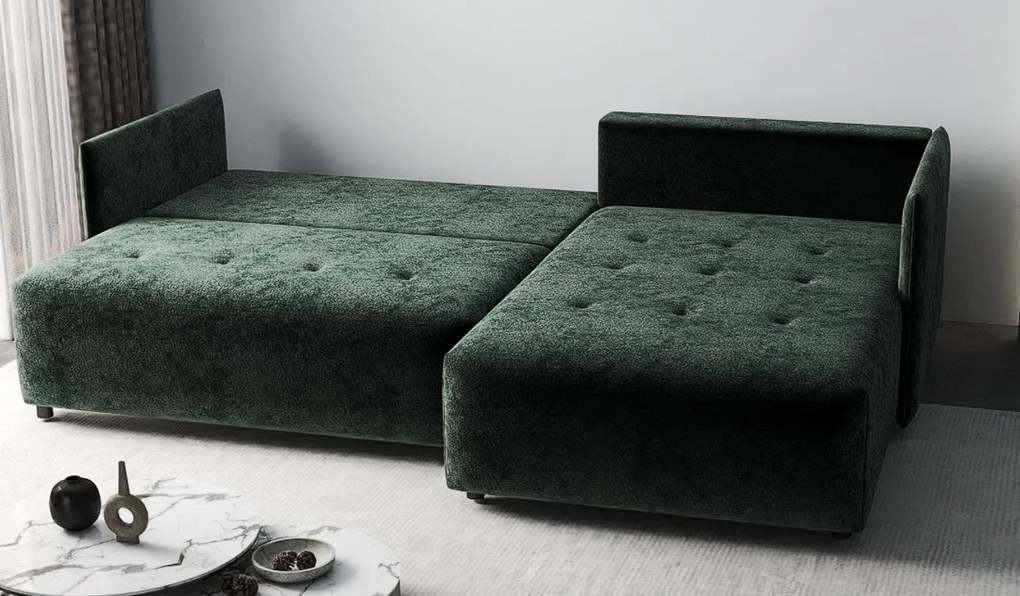 Colțar extensibil dumonde cu ladă de depozitare si sezut confortabil din spuma high-density, Malta Euphoria Green 235x185 cm