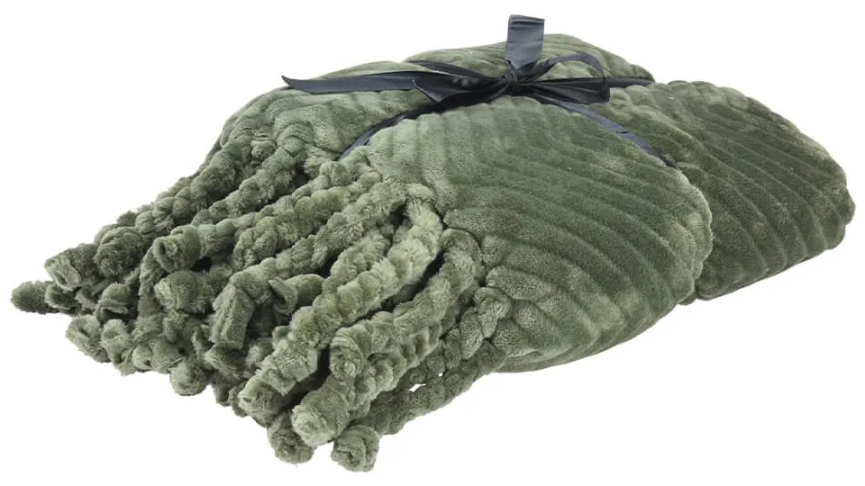 Pled Emma cu ciucuri handmade, 130x160 cm, aspect fleece, verde
