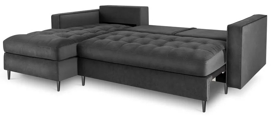 Colțar extensibil din catifea cu șezlong stânga Milo Casa Santo, gri închis