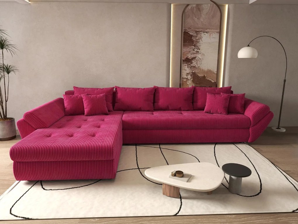 Colțar extensibil dumonde cu ladă de depozitare si sezut confortabil din spuma high-density, Loana XL Zoom Rosu 335x185 cm