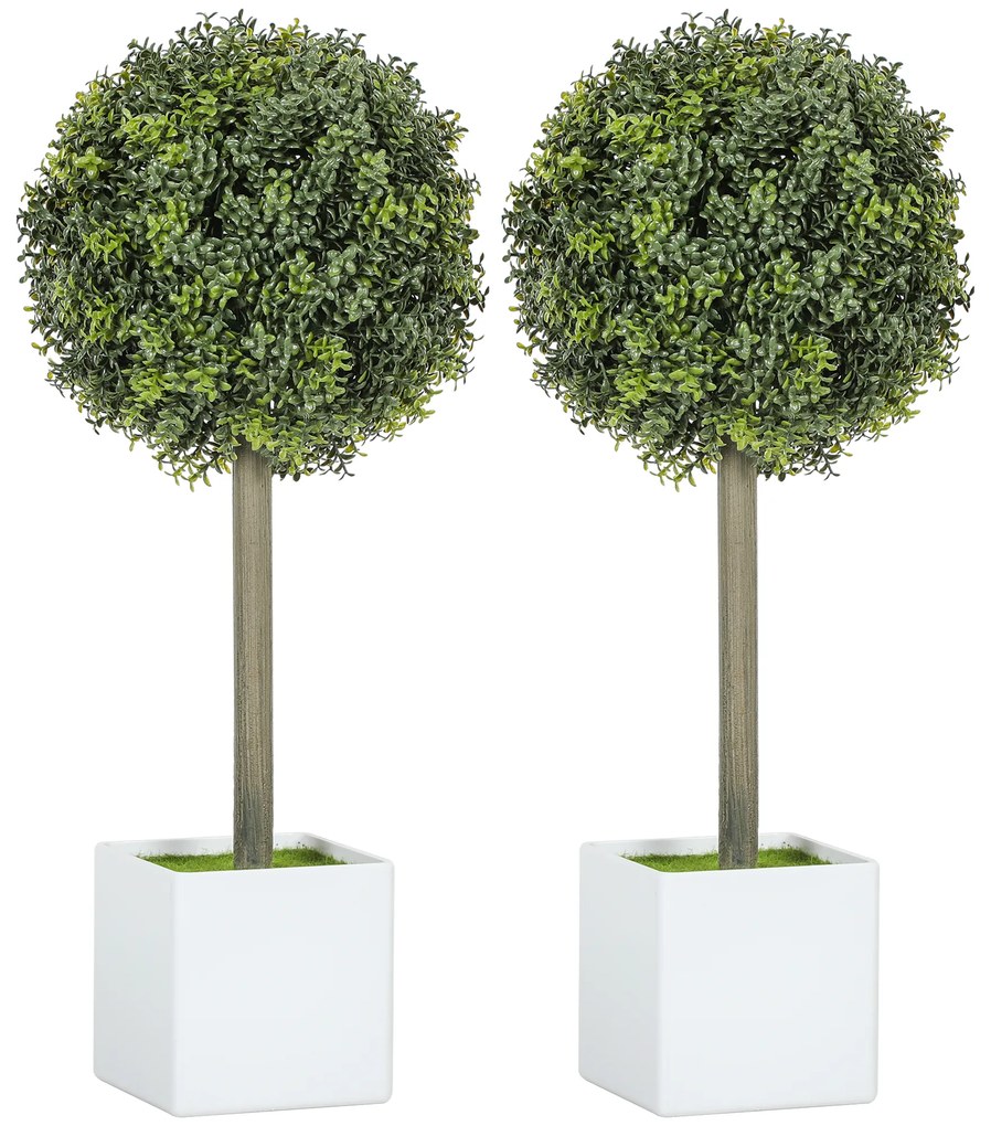 HOMCOM Set 2 mingi buxus artificial formate, 45cm plantă artificială, Plastik Plante Artificiale în Ghiveci | Aosom Romania