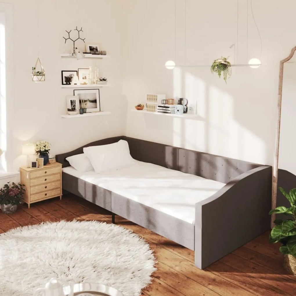 3080406 vidaXL Pat de zi cu saltea & USB, gri închis, 90x200 cm, textil
