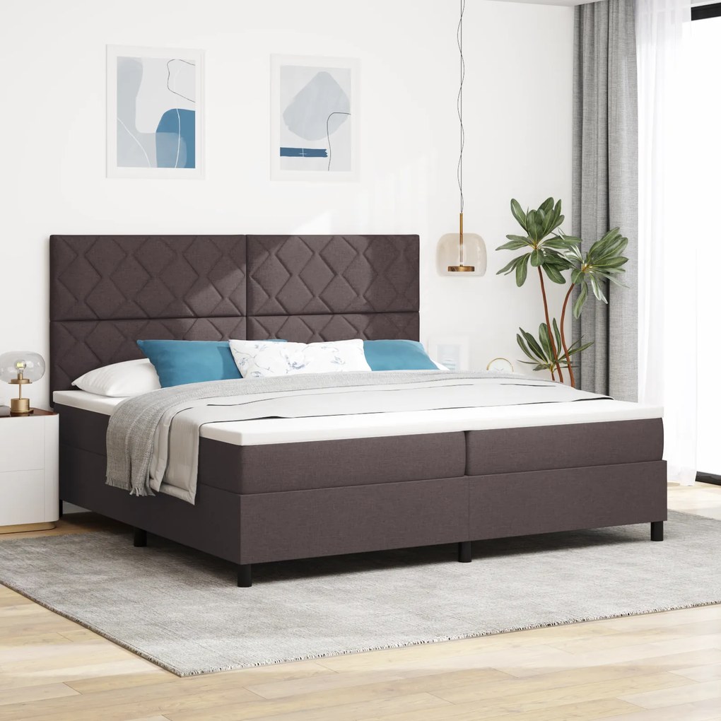 vidaXL Pat cu arcuri și saltea cu LED în maro închis, 200 x 200 cm, țesătură