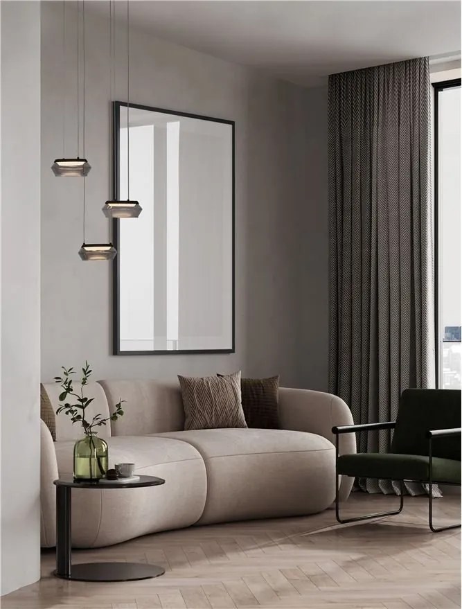 Lustra cu 3 pendule LED, Metal, Negru, Sticla, JAILYN