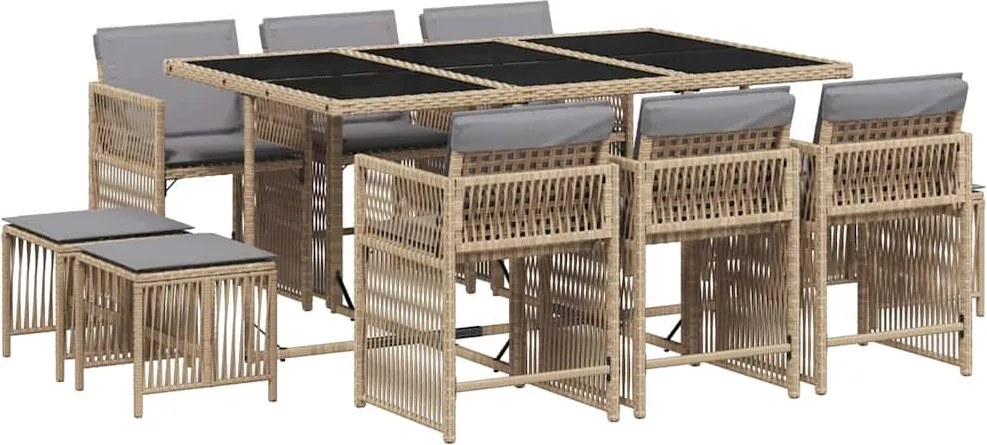 vidaXL Set mobilier grădină cu perne, 11 piese bej combinat poliratan