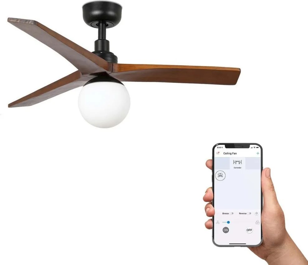 Lustra cu Ventilator smart sistem TUYA si telecomanda KLIM S 92,5cm, negru/ nuc