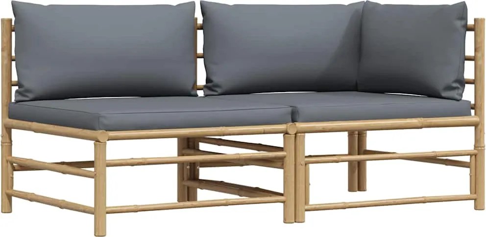 vidaXL Set mobilier de grădină cu perne gri închis, 2 piese, bambus