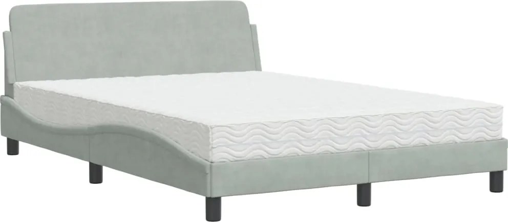 vidaXL Pat cu saltea, Dover, gri deschis, 140x200 cm, catifea