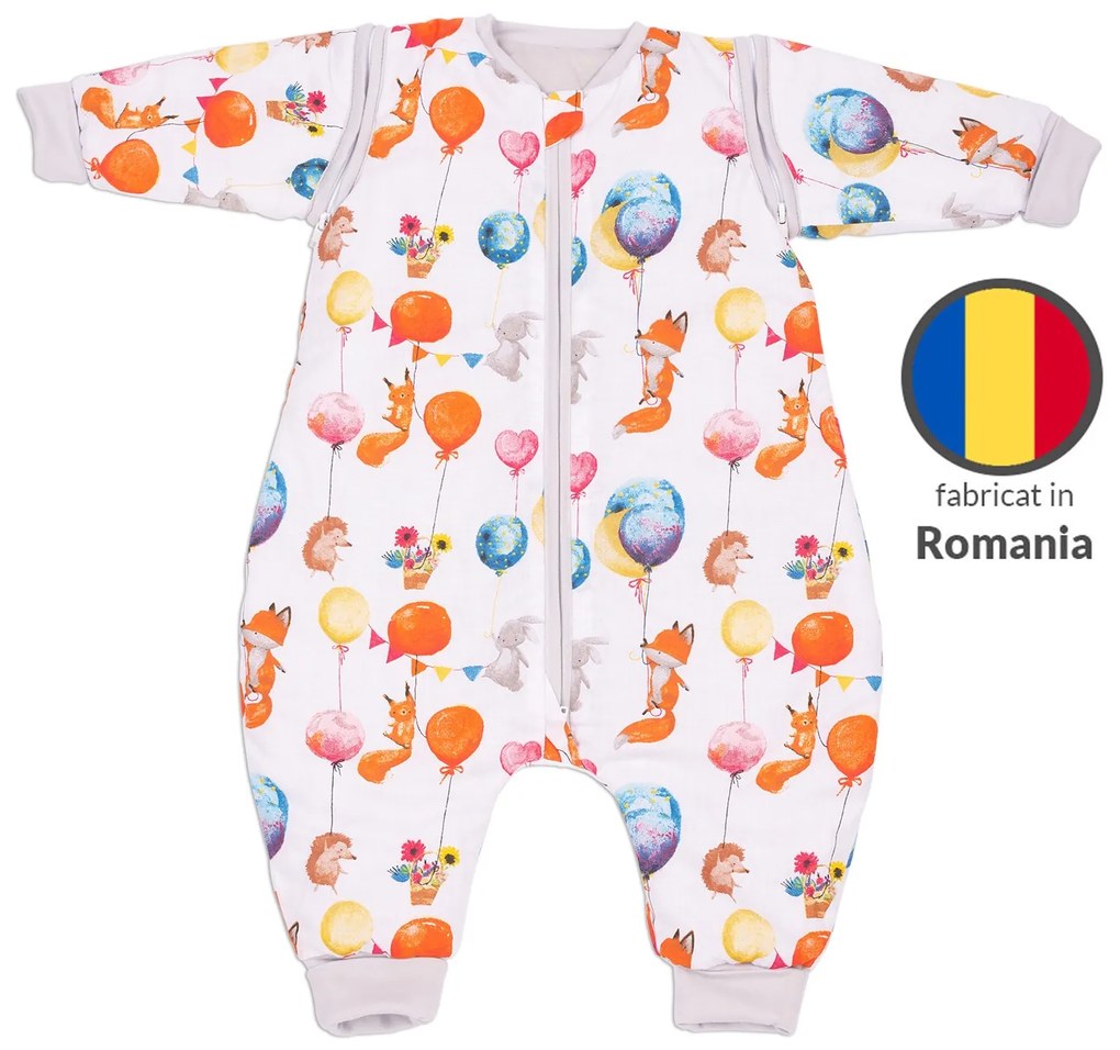 Sac de dormit copii din bumbac cu picioare si maneci detasabile 6-18 luni Kidizi Baloon Friends, 1 tog