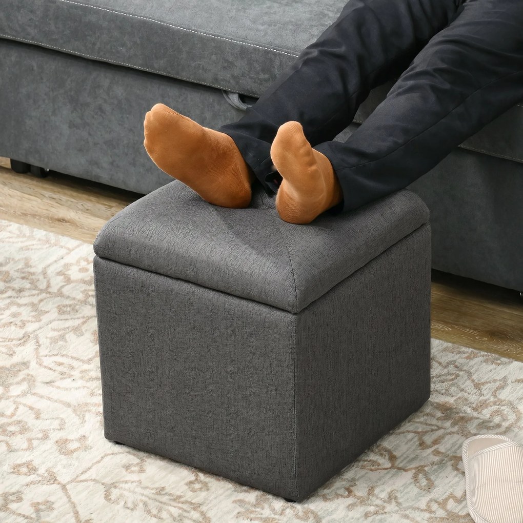 HOMCOM Bancă cu Spațiu de Depozitare Tip Ottoman, Tapițată cu Țesătură Respirabilă, 39x39x39 cm, Gri | Aosom Romania
