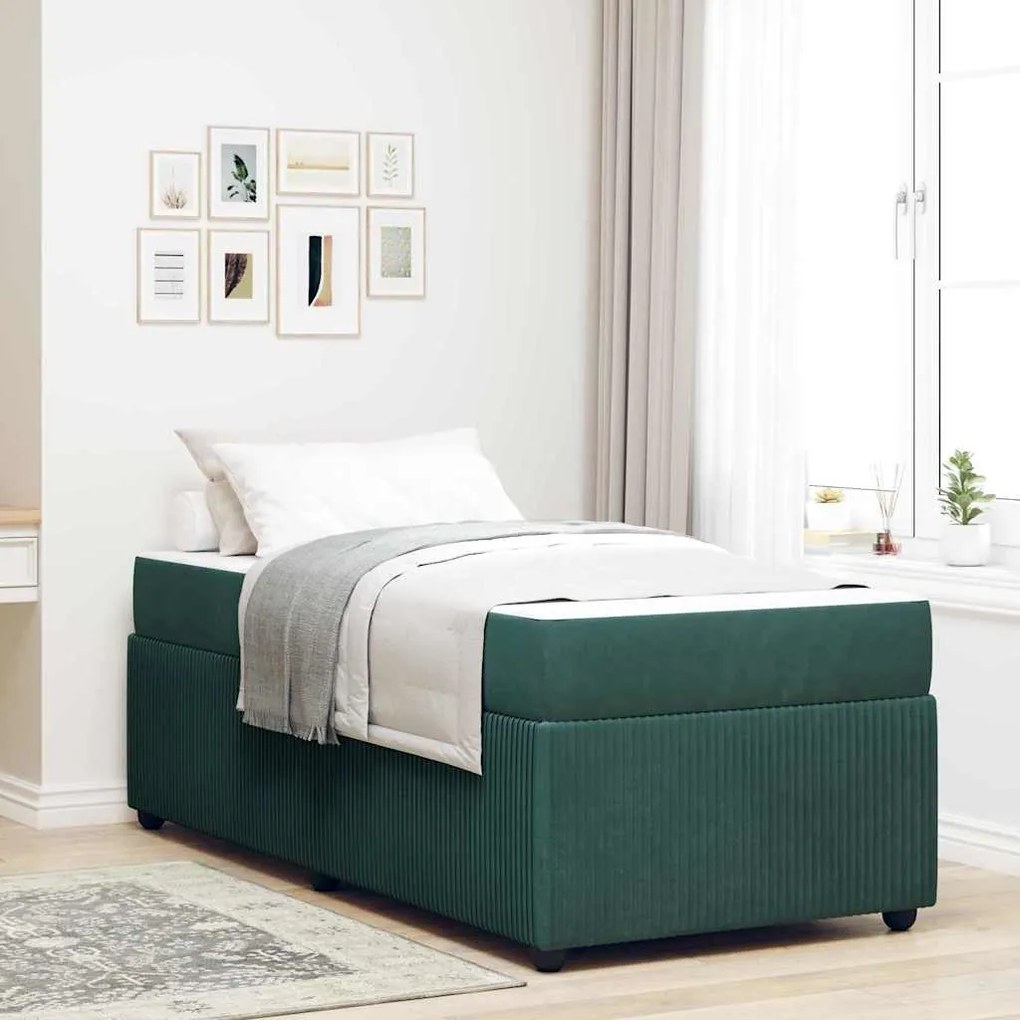 vidaXL Cadru de pat cu saltea Altele Verde închis 80 x 200 cm Catifea