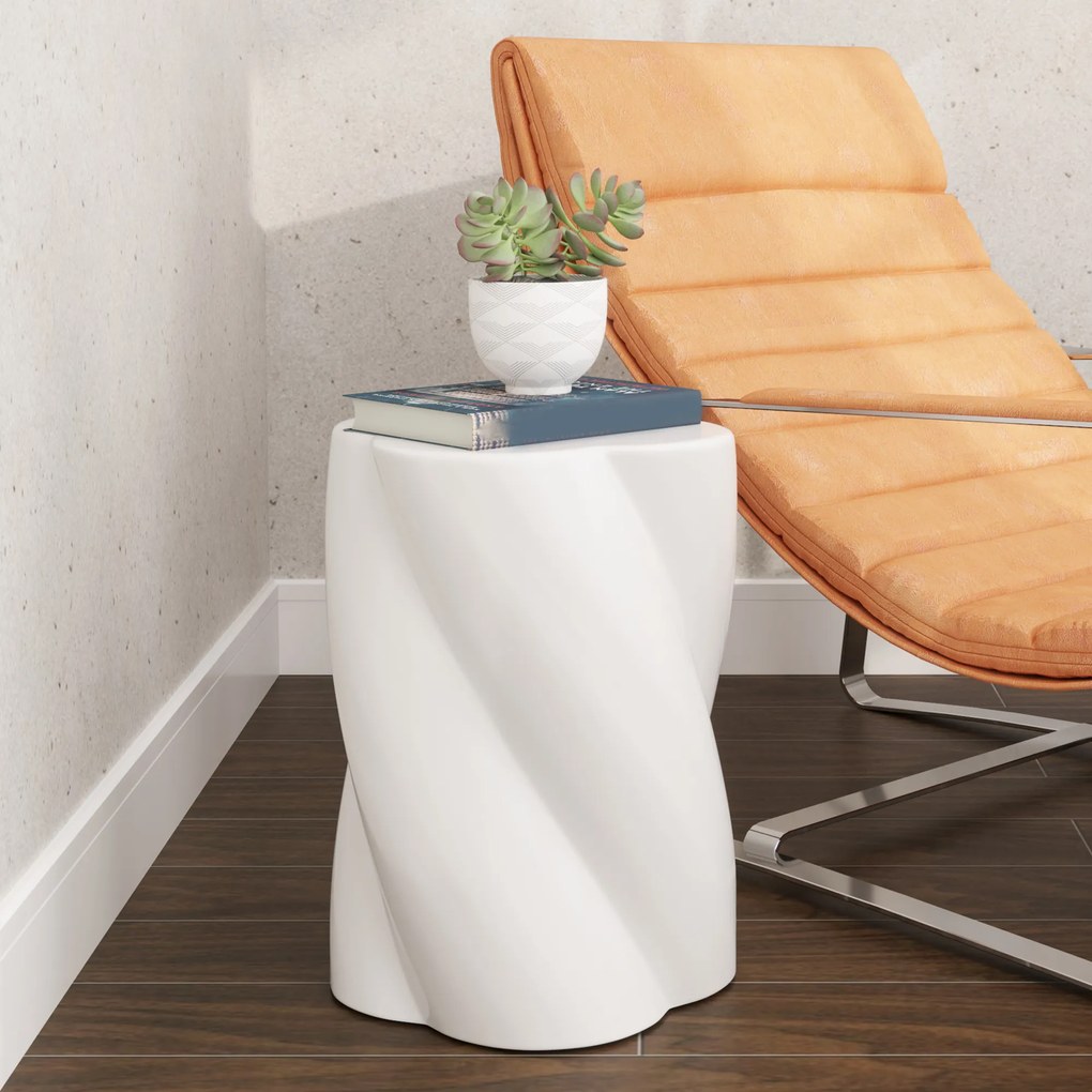 Outsunny Scaun de ceramică în formă spiralată, rezistent la 120kg Ø33 x 45 cm, rezistent la intemperii, scaun de grădină cu capac alb | Aosom Romania