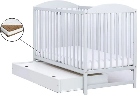 Patut pentru copii Kuba II cu sertar Alb + Saltea Cocos 8 Cm