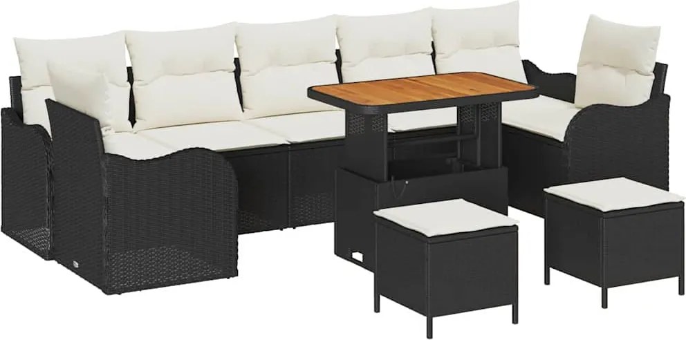 vidaXL Set de canapele pentru grădină cu pernă 10 pcs Negru și Crem