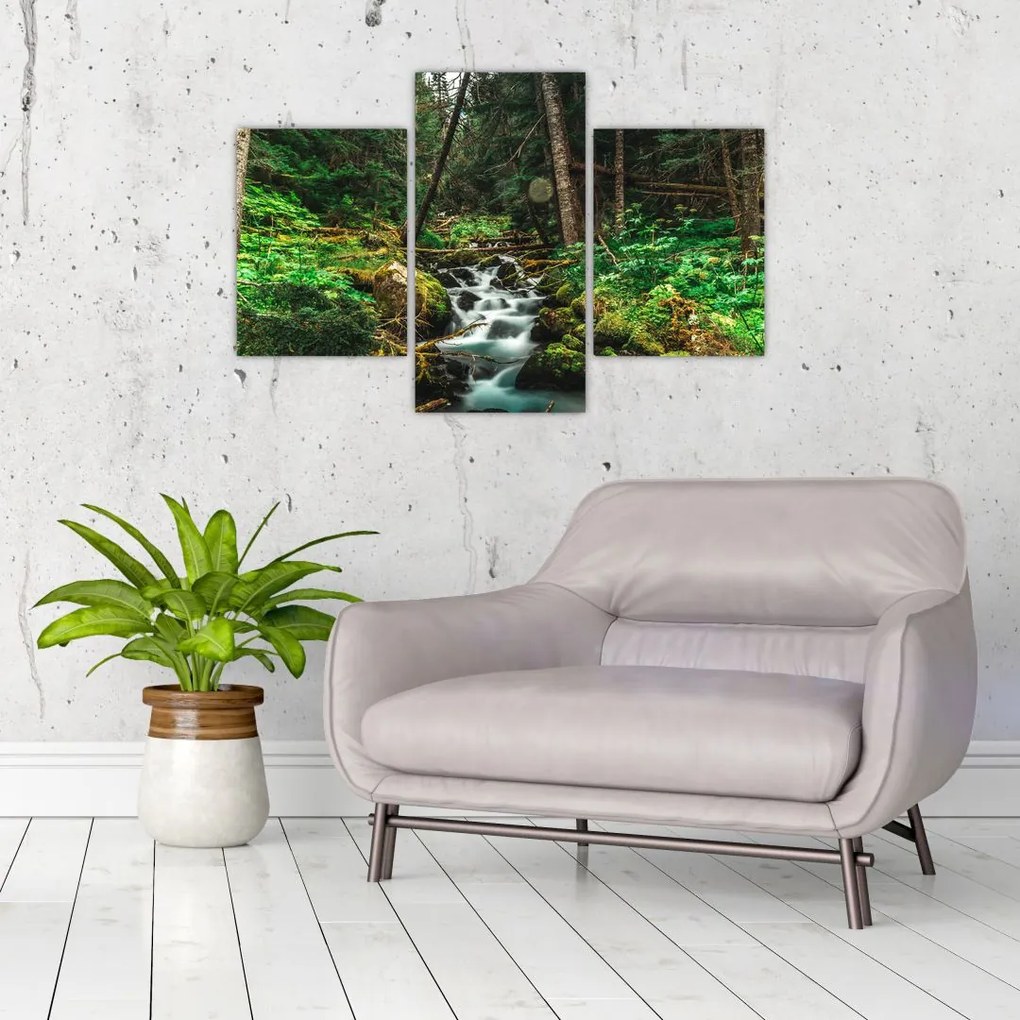 Tablou cu pârău în pădure (90x60 cm)