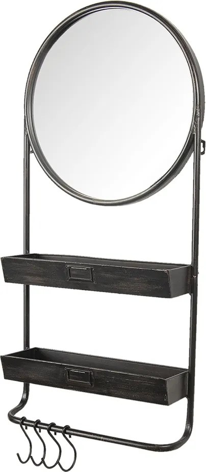 Oglinda de perete, neagra, din metal, cu 2 sertare si 4 agatatori, 38x89 cm
