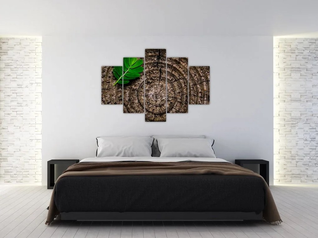 Tablou cu frunză pe trunchi de copac (150x105 cm)