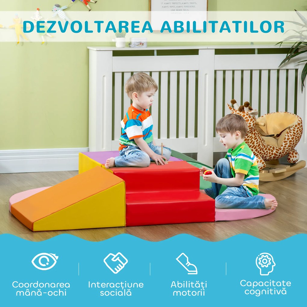 HOMCOM Set de Joacă pentru Copii 1-3 Ani cu 6 Piese de Construcție, 150x100x24 cm, Multicolor | Aosom Romania