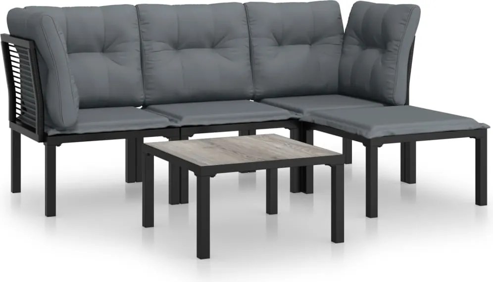 vidaXL Set mobilier de grădină, 5 piese, negru/gri, poliratan