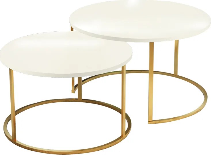 Set 2 Masuta Cafea Solitas Finisaj Bej, Picioare Aurii