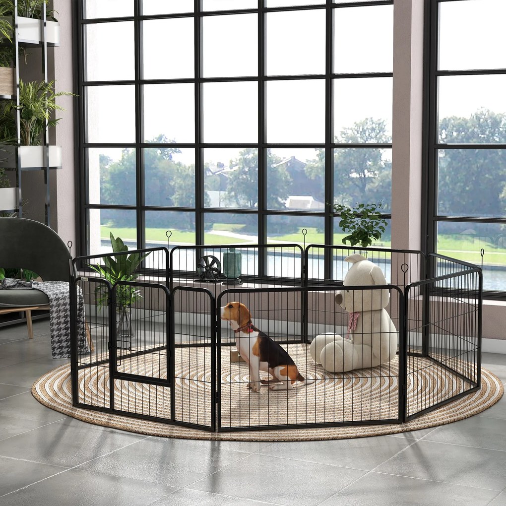 PawHut Tarc pentru Câini 8 Piese Modulare, Oțel, Ideal pentru Interior/Exterior, 80x60 cm, Negru | Aosom Romania