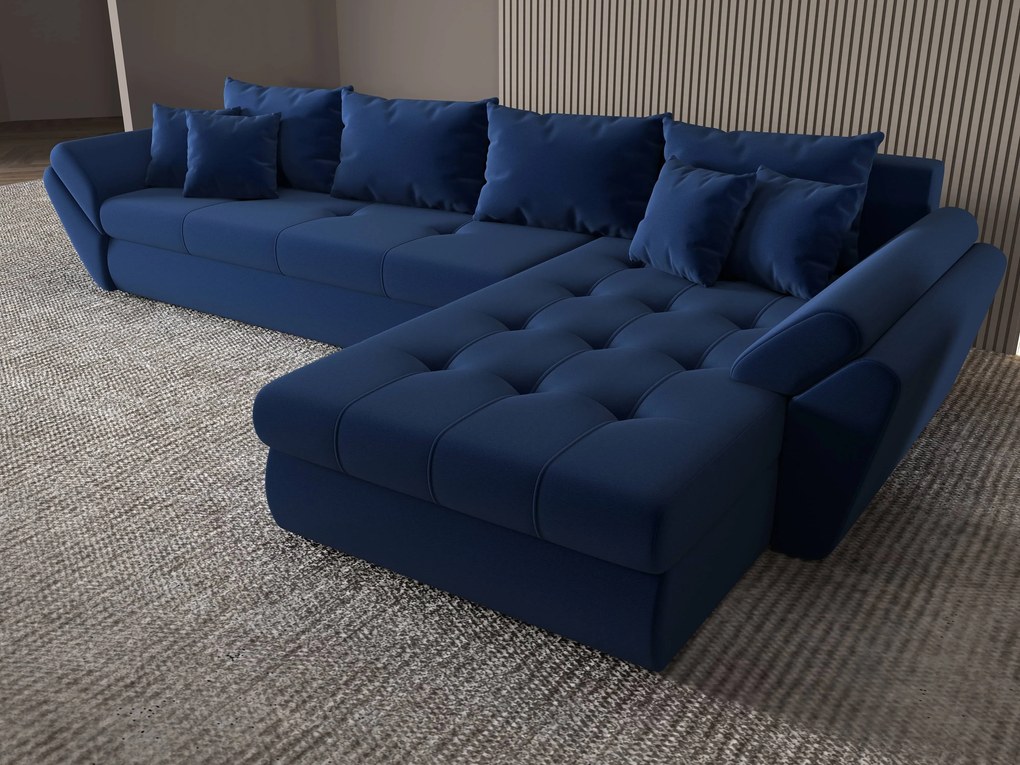 Colțar extensibil dumonde cu ladă de depozitare si sezut confortabil din spuma high-density, Loana XL Royal Albastru II 335x185 cm