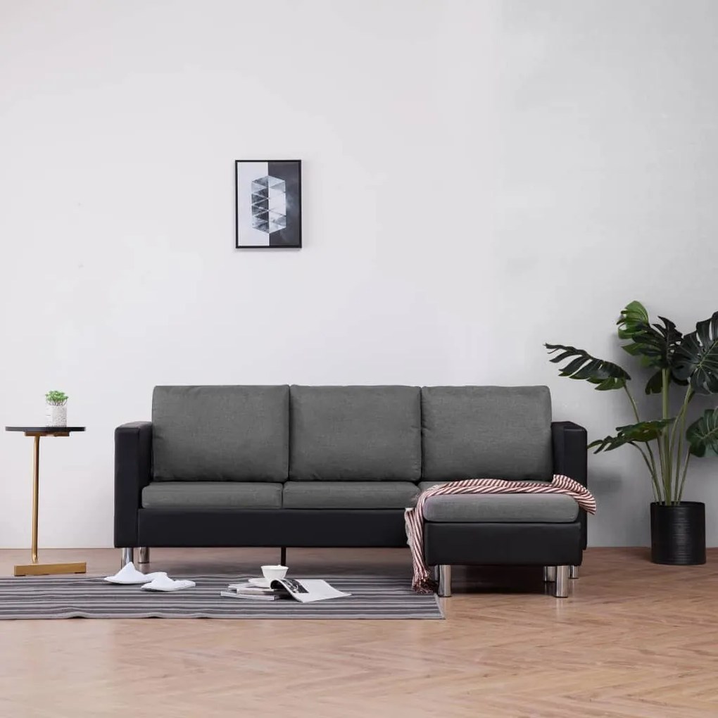 282204 vidaXL Canapea cu 3 locuri cu perne, negru, piele ecologică