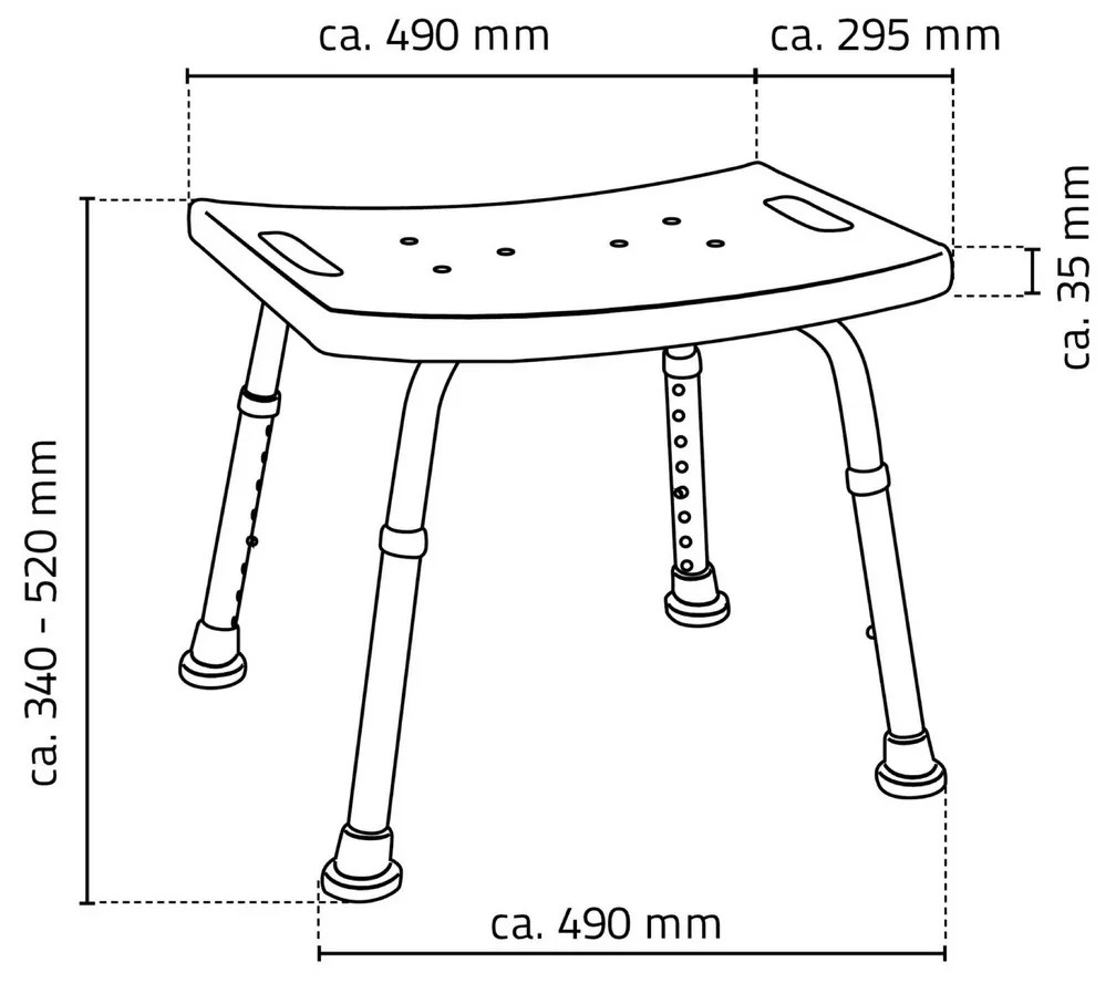 SAPHO A00601101 Scaun pentru persoane cu handicap,înălțime reglabilă, alb