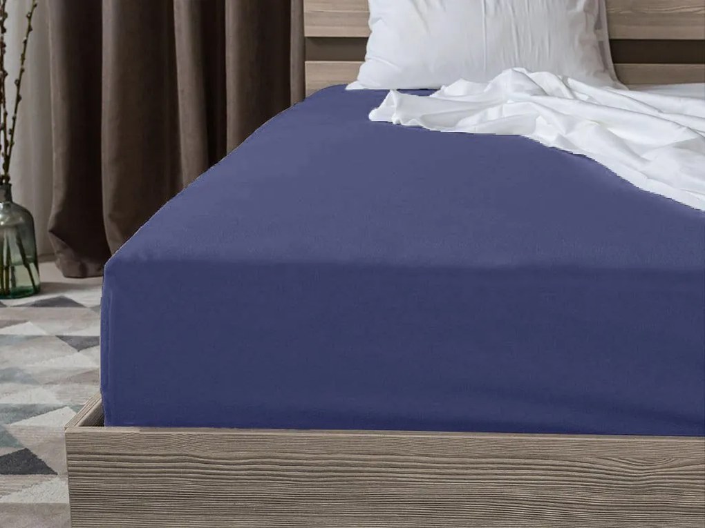 Cearsaf Jersey albastru marin 160 x 200 cm