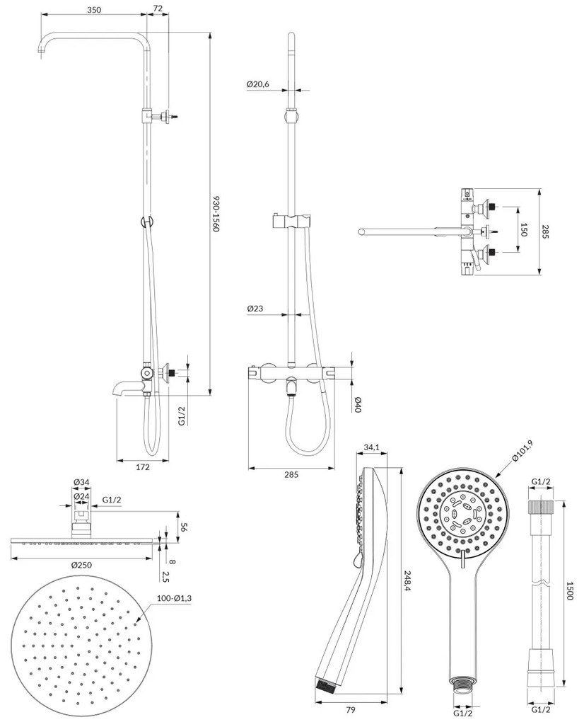 Omnires Y set cada si dus perete cu termostat da grafit Y1234GR