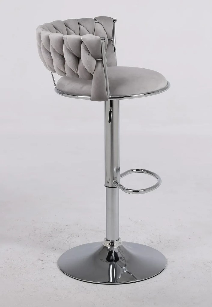 RESIGILAT- Scaun bar, rotativ, înălțime reglabilă, Catifea, Gri