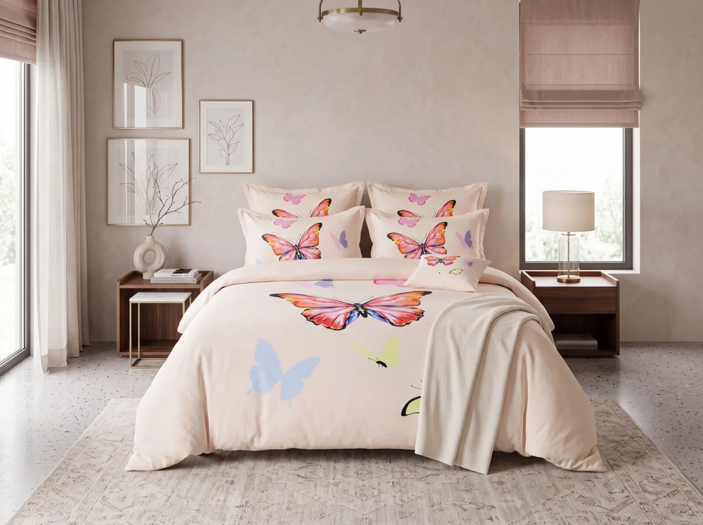 Lenjerie de pat din bumbac Culoare bej, ORANGE BUTTERFLY