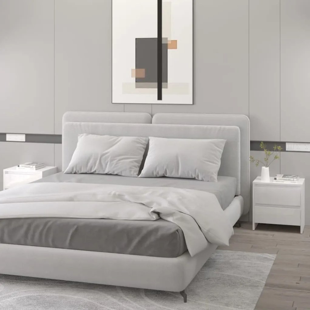 809858 vidaXL Noptiere 2 buc. alb extralucios 45x34,5x44,5cm lemn prelucrat
