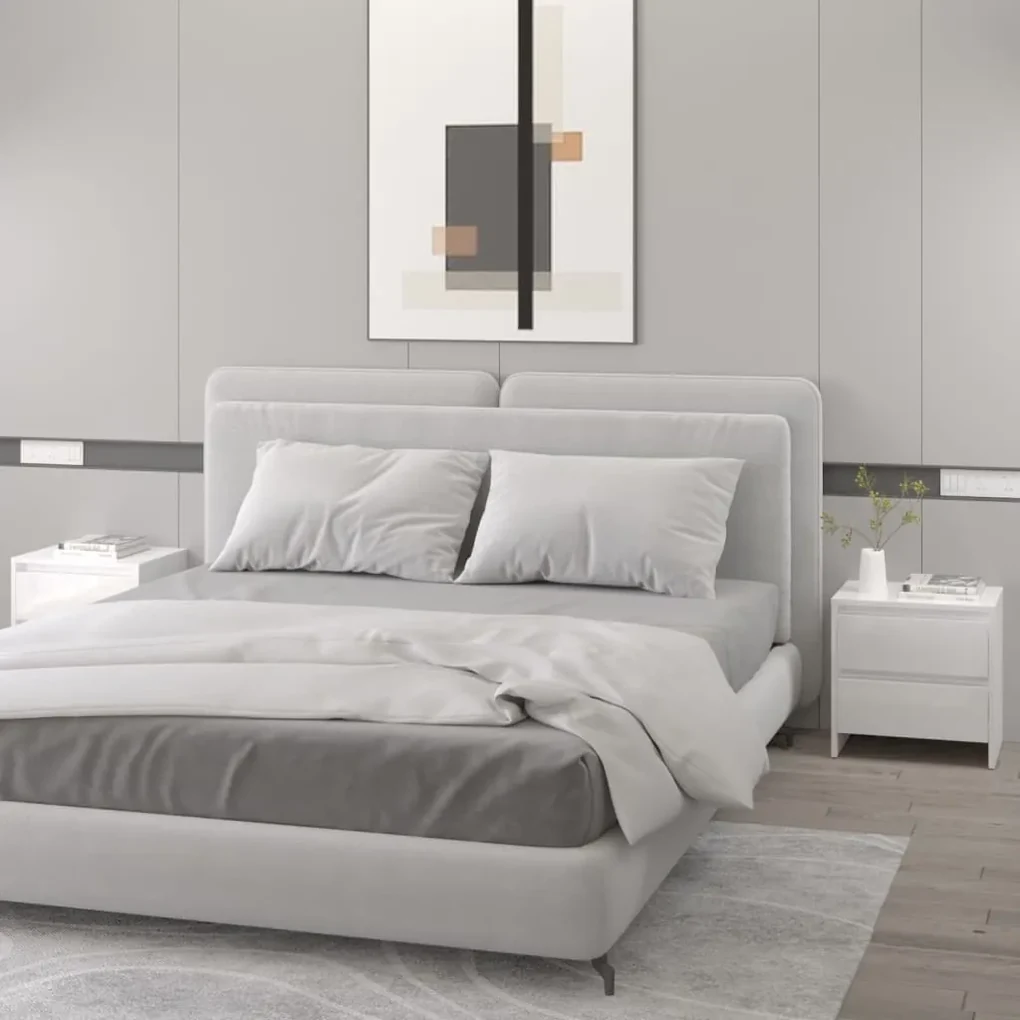 809858 vidaXL Noptiere 2 buc. alb extralucios 45x34,5x44,5cm lemn prelucrat