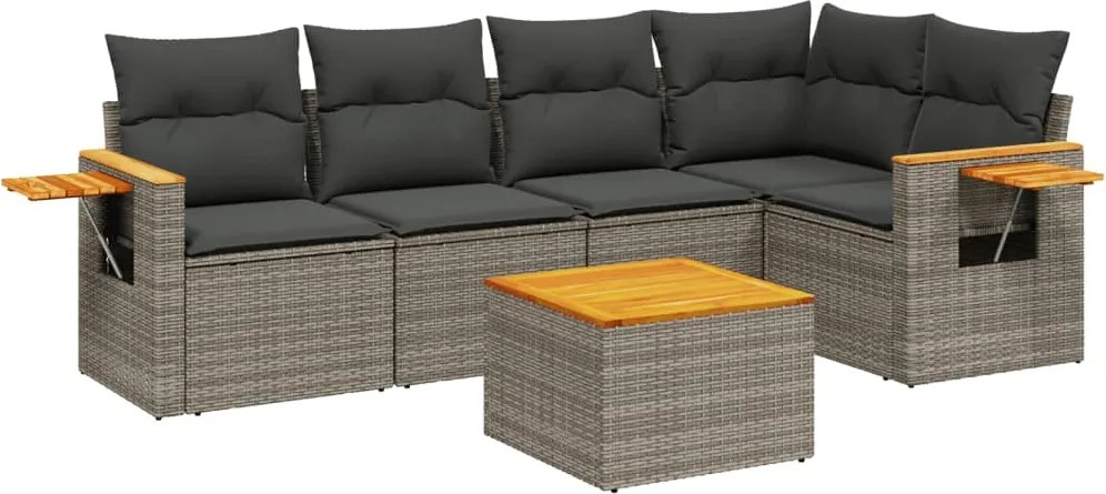 vidaXL Set mobilier grădină cu perne, 6 piese, gri, poliratan