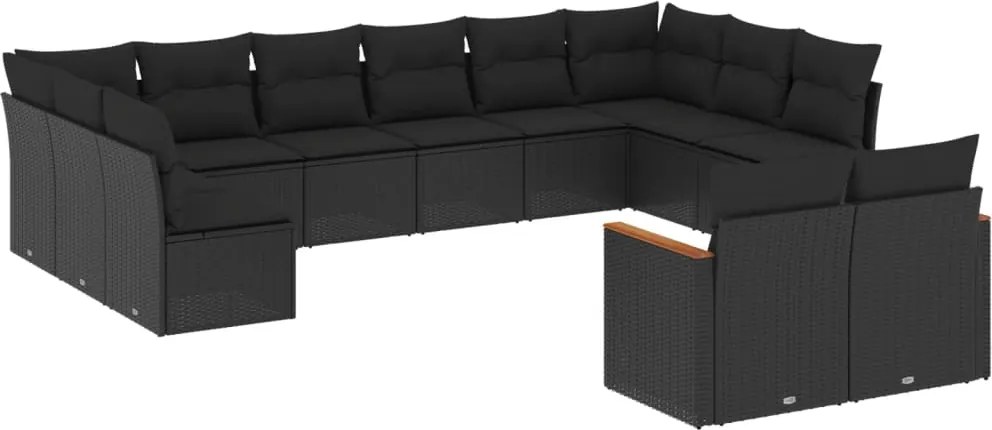 vidaXL Set canapele de grădină, 12 piese, cu perne, negru, poliratan