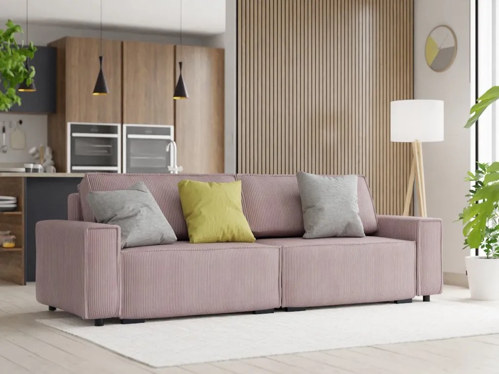Canapea cu trei locuri cu taburet SMART SET, roz deschis