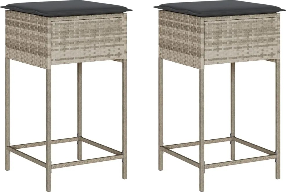 vidaXL Scaune bar pentru grădină cu perne 2 buc. gri deschis poliratan