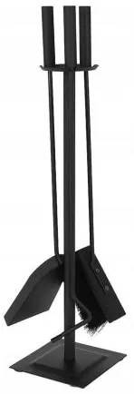 Set accesorii semineu, suport cu 3 piese, otel, negru, 54 cm