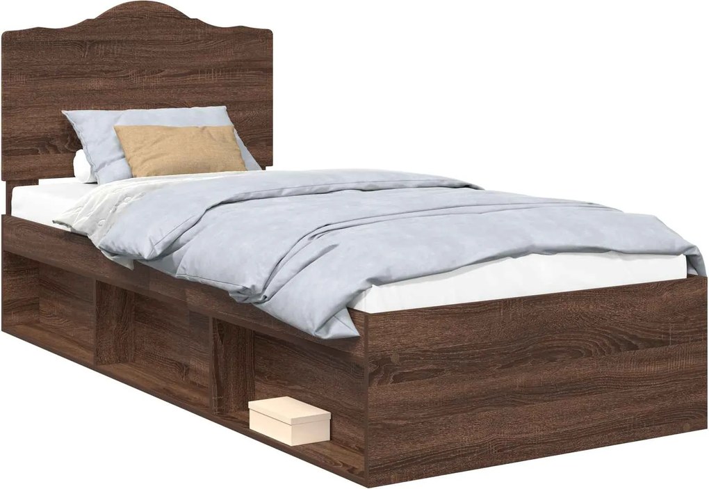 vidaXL Cadru de pat Stejar închis 90 x 190 cm Lemn de pin masiv