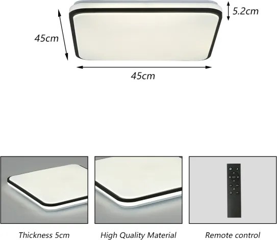 Brilagi - Plafonieră LED SMART dimmabilă, 36W, 230V, 53 x 53 cm, Wi-Fi Tuya + telecomandă