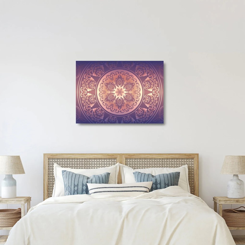 Tablou pe sticlă - Mandala pe gradient violet (70x50 cm)