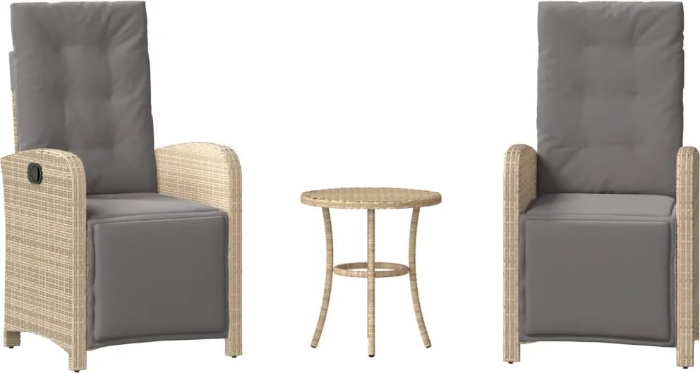 vidaXL Set bistro cu perne, 3 piese, bej combinat, poliratan